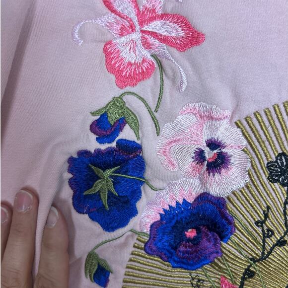 7 For All Mankind Womens small pink embroidered sweatshirt raven Crew Neck top - Picture 5 of 7